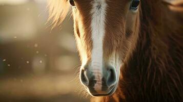 een bruin en wit paard ai gegenereerd foto