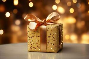 Kerstmis decoraties, goud geschenk doos foto