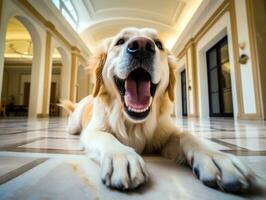 inhoud hond genieten van in de leven kamer verdieping ai generatief foto