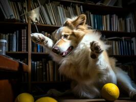 inhoud hond genieten van in de leven kamer verdieping ai generatief foto