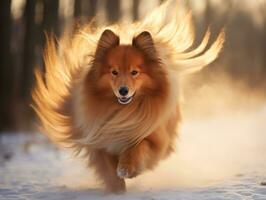 hond gedurende een winter wandelen ai generatief foto