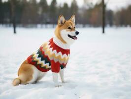 hond gedurende een winter wandelen ai generatief foto