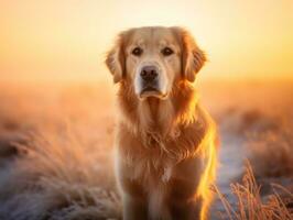 hond gedurende een winter wandelen ai generatief foto