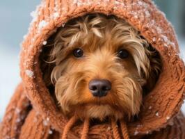 hond gedurende een winter wandelen ai generatief foto