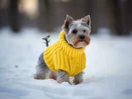 hond gedurende een winter wandelen ai generatief foto