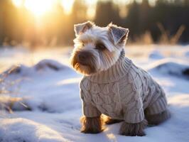 hond gedurende een winter wandelen ai generatief foto