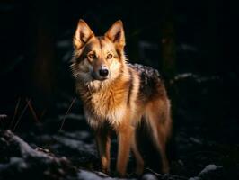 hond gedurende een winter wandelen ai generatief foto