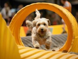 pittig hond racing door een behendigheid Cursus ai generatief foto