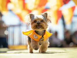 pittig hond racing door een behendigheid Cursus ai generatief foto