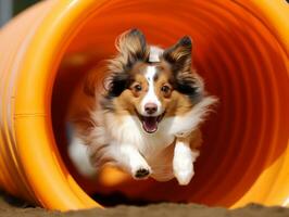 pittig hond racing door een behendigheid Cursus ai generatief foto