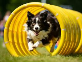 pittig hond racing door een behendigheid Cursus ai generatief foto