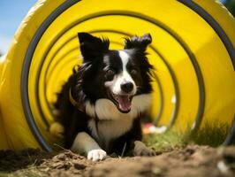 pittig hond racing door een behendigheid Cursus ai generatief foto