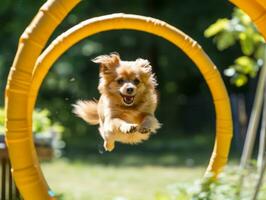 pittig hond racing door een behendigheid Cursus ai generatief foto