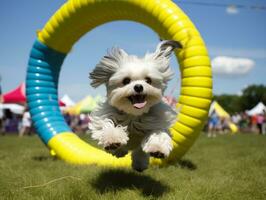 pittig hond racing door een behendigheid Cursus ai generatief foto