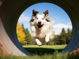 pittig hond racing door een behendigheid Cursus ai generatief foto