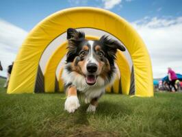 pittig hond racing door een behendigheid Cursus ai generatief foto