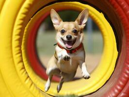 pittig hond racing door een behendigheid Cursus ai generatief foto