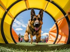 pittig hond racing door een behendigheid Cursus ai generatief foto