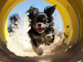 pittig hond racing door een behendigheid Cursus ai generatief foto