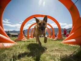 pittig hond racing door een behendigheid Cursus ai generatief foto