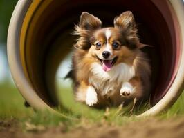 pittig hond racing door een behendigheid Cursus ai generatief foto