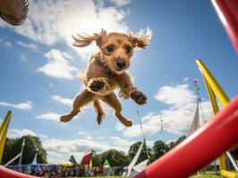 pittig hond racing door een behendigheid Cursus ai generatief foto