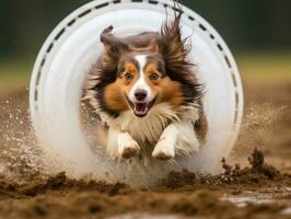 pittig hond racing door een behendigheid Cursus ai generatief foto