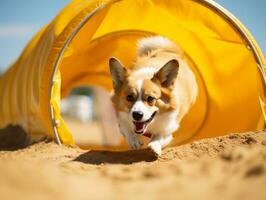 pittig hond racing door een behendigheid Cursus ai generatief foto