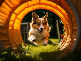 pittig hond racing door een behendigheid Cursus ai generatief foto