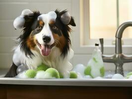 sereen hond genieten van een massage Bij een huisdier spa ai generatief foto