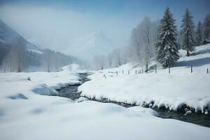 winter wonderland in de oostenrijks Alpen, een pittoreske sneeuw gedekt landschap ai gegenereerd foto