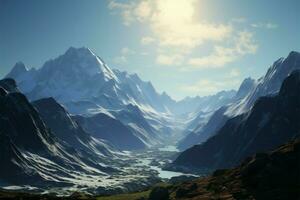 besneeuwd toppen en glinsterend gletsjers verf een verbijsterend berg tableau ai gegenereerd foto