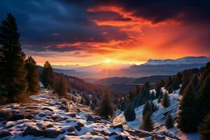 aard meesterwerk een kleurrijk zonsondergang genaden de nationaal parken bergen ai gegenereerd foto