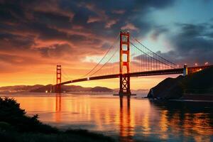 gouden poort brug san Franciscus bouwkundig wonder, schijnend aan de overkant de baai ai gegenereerd foto