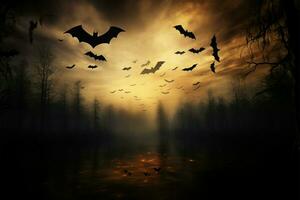 spookachtig schemering stil knuppel Vleugels verf griezelig silhouetten in de lucht ai gegenereerd foto
