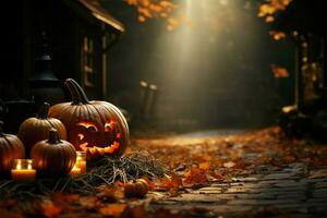 herfst charme sets de stadium voor een angstaanjagend pret halloween ai gegenereerd foto