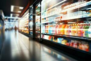 dynamisch abstractie van een bruisend en levendig supermarkt milieu ai gegenereerd foto