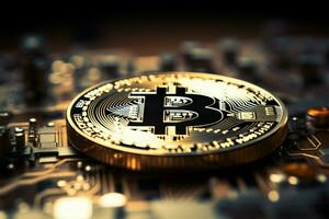 bitcoin, de blockchain ruggengraat, en de iconisch cryptogeld munt ai gegenereerd foto