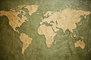 oud karton backdrop met een wereld kaart, perfect voor reislust ai gegenereerd foto