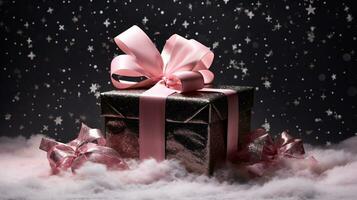 ai generatief prachtig verpakt Kerstmis geschenk, Cadeau in meerdere kleuren met mooi achtergronden naar verheffen hen foto