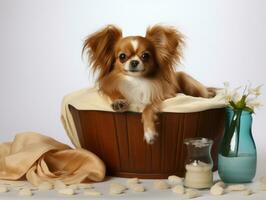 sereen hond genieten van een massage Bij een huisdier spa ai generatief foto