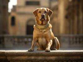 vorstelijk hond met een vorstelijk houding in een Koninklijk instelling ai generatief foto