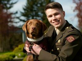 trots onderhoud hond assisteren haar eigenaar met een onbekwaamheid ai generatief foto