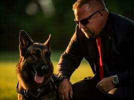 trots onderhoud hond assisteren haar eigenaar met een onbekwaamheid ai generatief foto