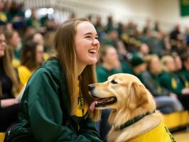 trots onderhoud hond assisteren haar eigenaar met een onbekwaamheid ai generatief foto