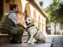 trots onderhoud hond assisteren haar eigenaar met een onbekwaamheid ai generatief foto