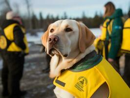 trots onderhoud hond assisteren haar eigenaar met een onbekwaamheid ai generatief foto