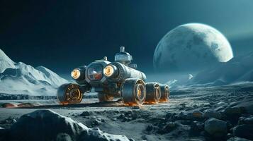 maan- auto landen Aan de maan gegenereerd door ai foto