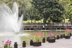 prachtige fontein in het park in de botanische tuin van perdana. foto