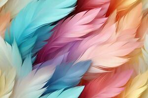 kleurrijk veren, veer patroon in zacht kleuren. helder achtergrond. gegenereerd door kunstmatig intelligentie- foto